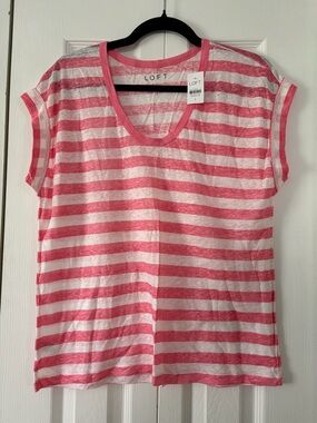 LOFT Pink & White Striped Short Sleeve Tee